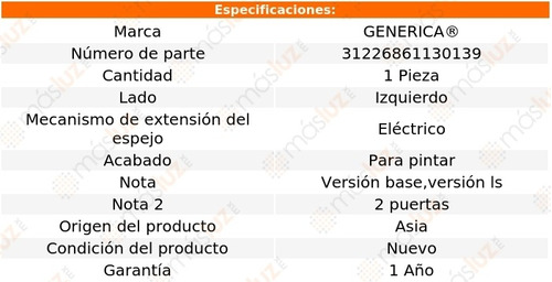 Espejo Izq Elect P/pintar Pontiac G5 07/10 Generica Foto 2