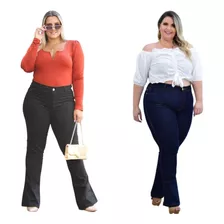 Kit 2 Calças Jeans Plus Size Feminina Cintura Alta Com Lycra