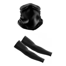 Kit Bandana Manguito Preto Com Proteção Uv50 Ciclismo E Moto