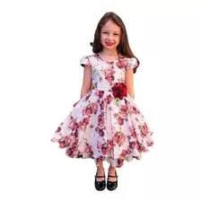 Vestido Infantil Festa Princesa Floral Marsala Luxo - P717