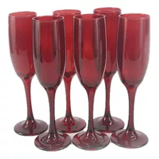 Copa De Vidrio Flauta Champagne 190ml Rojo Set X6 Unidades 