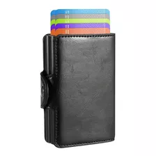 Billetera Hombre Cuero - Doble Tarjetero Metálico Rfid Black