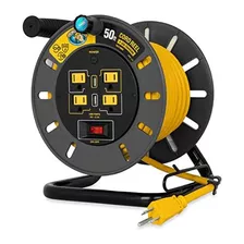 Power Grip 50-foot Extension Cord Reel With Usb Chargin...