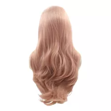 Peluca Natural Pelo Dama Largo Y Ondulado Rizo Rosa Claro