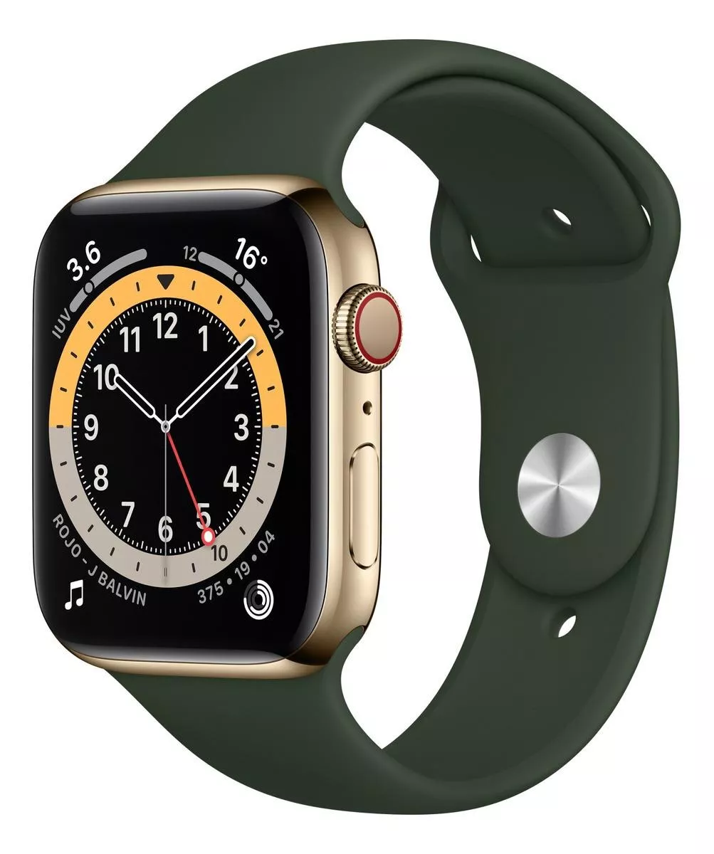 Apple Watch  Series 6 (gps+cellular) - Caixa De  Aço Inoxidável Dourado De 44 Mm - Pulseira Esportiva Verde Chipre
