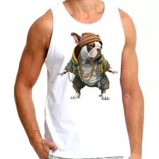 Camiseta Masculina Regata Rg Bulldog Cachorro Touca E Jaquet