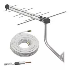 Kit Antena Externa Digital Log 16 + Suporte + Cabo 20 Metros