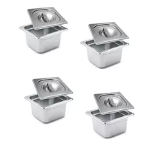 Conj. 4 Cuba Gastro Inox Gn 1/6x100 Mm 1,5 Lts 4 Tampa Inox