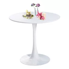 Mesa De Comedor Redonda Blanca Con Base De Pedestal, Mesa De