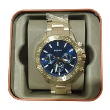 Reloj Fossil Original Dorado Con Esfera Azul Modelo Bq-2706 