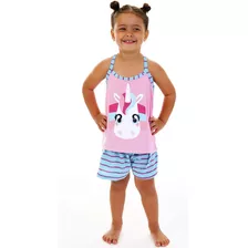 Pijama Infantil Curto Feminino Baby Doll Verão Personagens