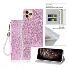 Estuche Tipo Billetera Con Purpurina Bling Funda Para iPhone