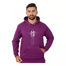 Blusa Moletom Casual Fé Em Japonês Evangélica Capuz E Bolso