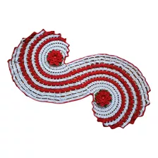 Trilho De Mesa Espiral Feito De Crochê Branco E Vermelho