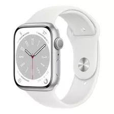 Apple Watch S8 45mm Gps-pulseira Esportiva Branca Cor Da Caixa Prateado Cor Da Pulseira Branca/padrão