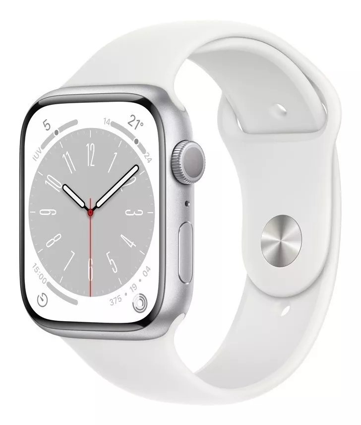 Apple Watch Series 8 Gps - Caixa Prateada De Alumínio 45 Mm - Pulseira Esportiva Branca - Padrão