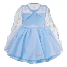 Vestido Infantil Tema Princesa Do Gelo Com Capa Luxo