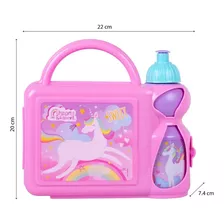 Lonchera Portátil Infantil Económica Para Niñas De Unicorns And Rainbows. Lunch Almuerzo Escolar Color Rosa