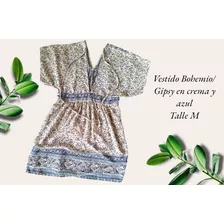 Vestido Bohemio/gipsy Azul Y Crema Corto. Impecable.