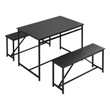 Juego De Comedor 3 Piezas Mesa 110 Cm Y Bancos Marco Metal N