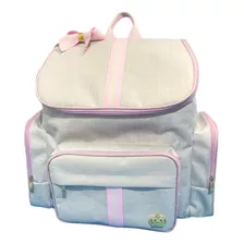 Mochila Maternidade Bebê Bege/rosa Linho G Luxo Marfim Linho