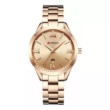 Relógio Feminino De Pulso Curren Luxo Rose Gold Dourado 