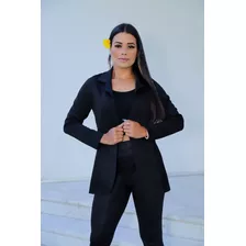 Blazer Feminino Max Acinturado Sobretudo Longo Neoprene Moda