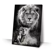 Quadro Decorativo Leão Familia 1 Filhote Grande 100x150