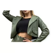 Blazer Corto O Chaqueta Engomada Escote En V Simula Bolsillo