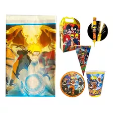 Naruto Set 10 Niños Vasos Platos Mantel Vela