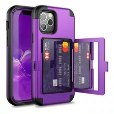 Funda Para iPhone 12 Pro Max Soporte Tarjeta Espejo Violeta