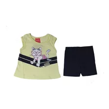 Conjunto Menina Infantil Verão Amarelo E Marinho Kely Kety