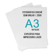 Papel Foto Para Impressora Laser Couche A3 200g 100 Folhas Cor Branco