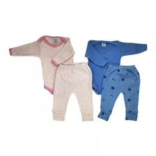 Kit Roupa De Bebe 4 Peças Body Manga Longa E Mijão Estampado