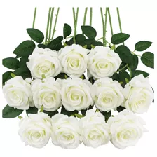 12pz Ramo De Rosa Blanca Seda Flor Artificial Realista 48cm