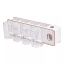 Organizador De 8 Cepillos Dosificador De Crema Dental Vaso Color Blanco