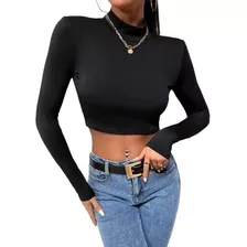 Blusa Crop Top Manga Larga Cuello Tortuga