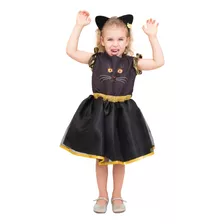 Fantasia Infantil Gatinha Menina Halloween Vestido + Tiara