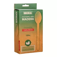 Cuchara Madera Postre Descartable Iberia (34mm*16cm) *100u