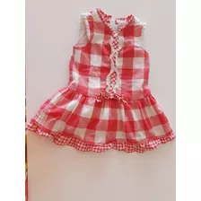 Vestido Beba 12 Meses Cuadrille Rojo Y Blanco 