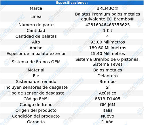 Balatas Brembo Chevrolet Camaro 2012 A 2018 Lowmetal Del. Foto 4