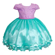 Vestido Realeza Ariel Infantil De Festa Lilas Luxo 1 Ao 3