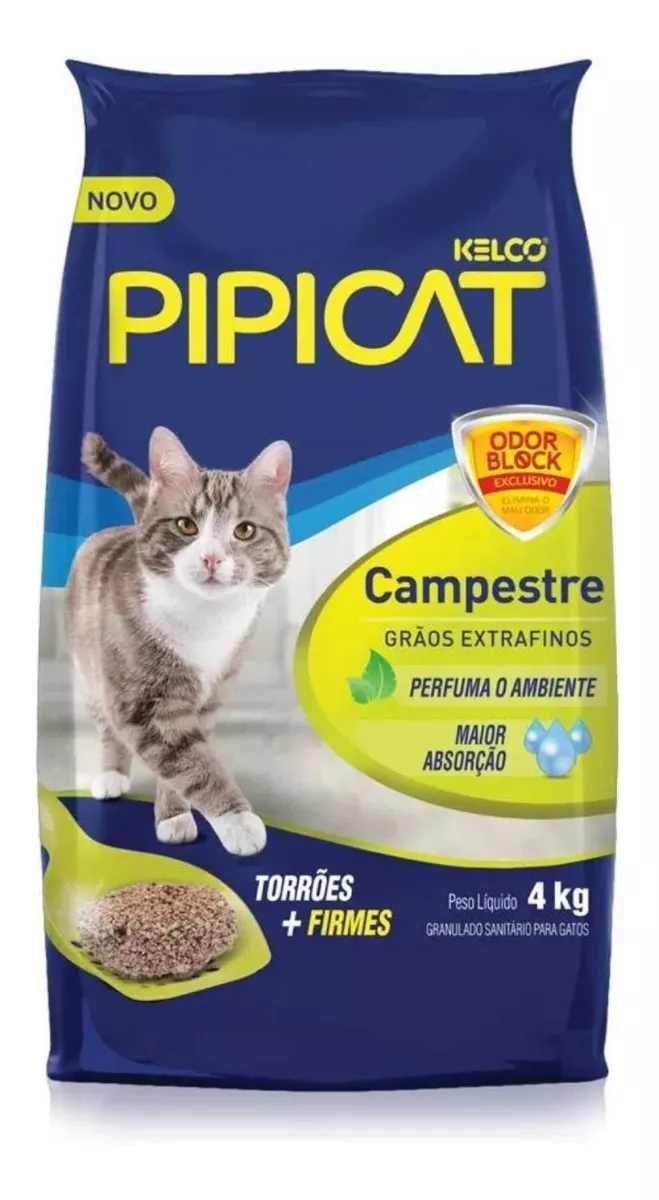 Areia Gato Pipicat Campestre 4kg Odor Block Perfumado Gatos