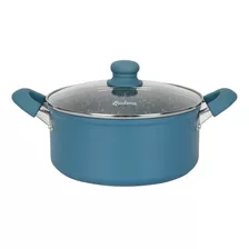 Cacerola Aluminio Forjado Granito Azul Tapa De Cristal 24 Cm