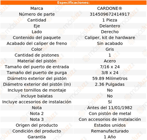 (1) Caliper O Mordaza Del Der Mercury Capri 3.8l V6 83 Foto 5