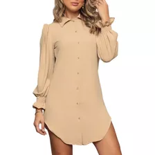 Vestido Chemise Social Mullet Manga Longa Botões Camisão