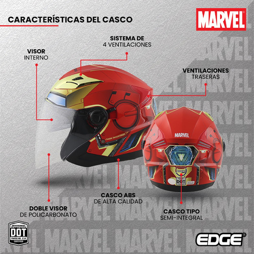 Casco Semi Integral Iron Man Edge Certificado Marvel Moto Foto 6