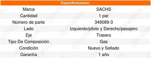 Set 2 Amortiguadores Gas Traseros Isuzu Rodeo 98_04 Sachs Foto 3