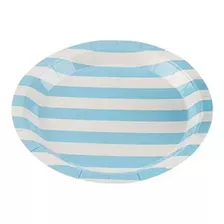 Silver Festas Prato Papel Listrado Azul Bebê E Branco 18cm Com 10un