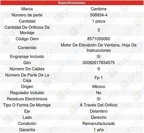 Motor Elevacion Ventana Delantero Derecho Lexus Ls400 98-00 Foto 5